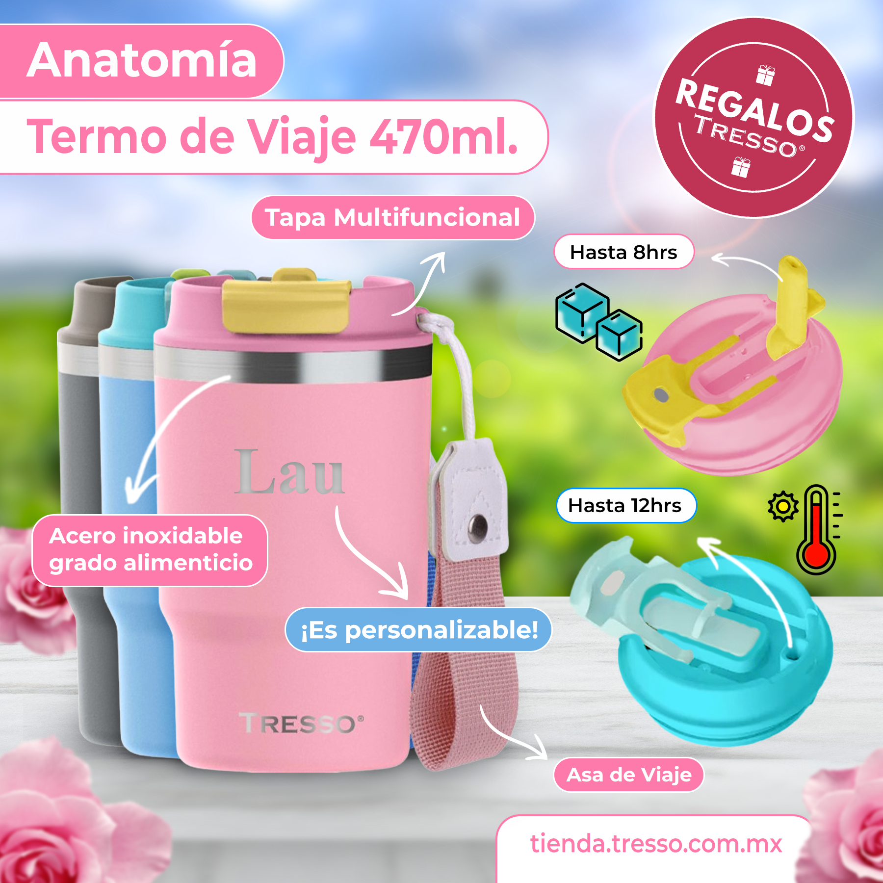 3 pack termo de acero inoxidable con asa de viaje