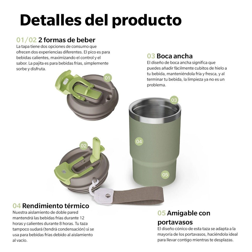 Termo para café y té 470ml con asa de viaje