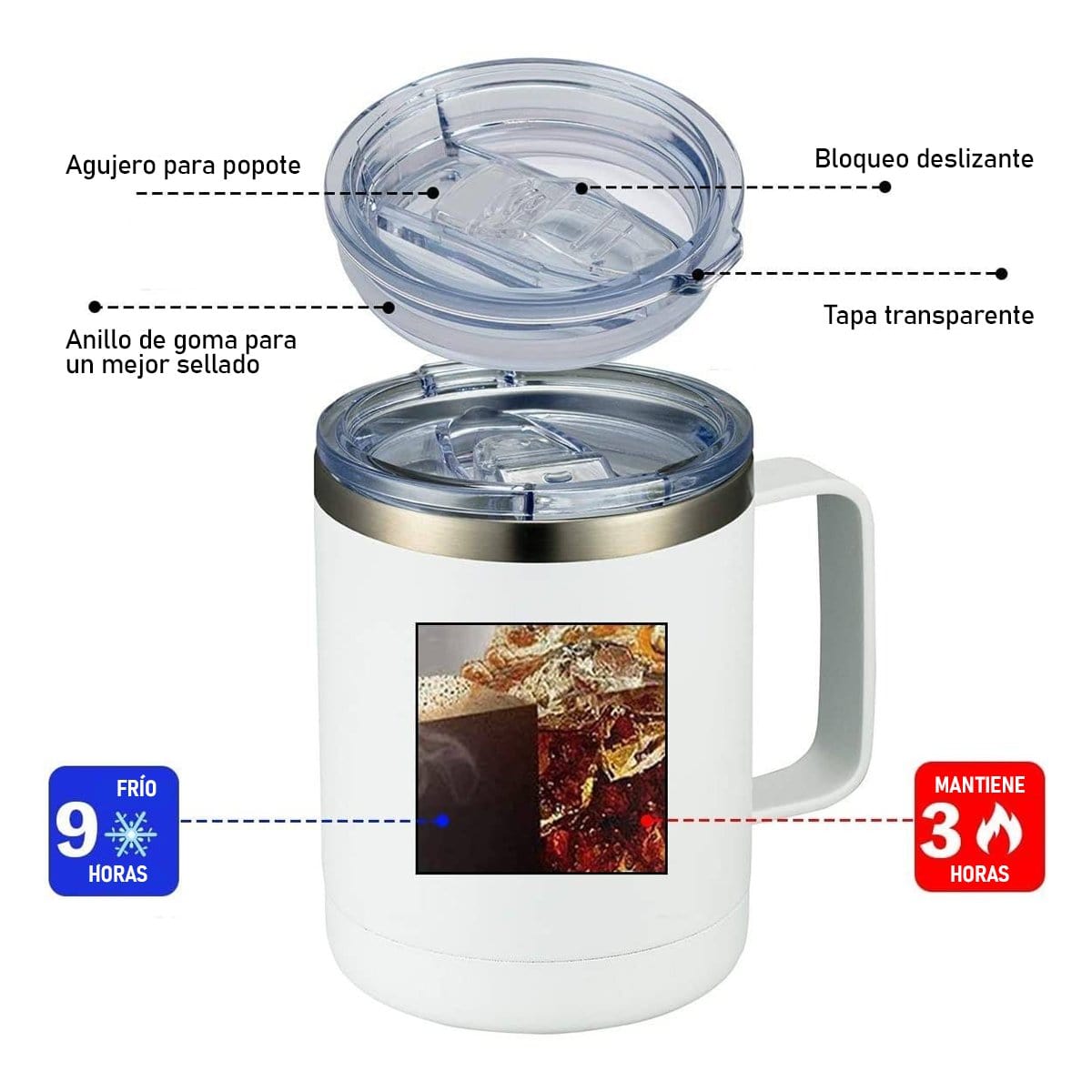 Taza de Acero Inoxidable con Tapa 350ml