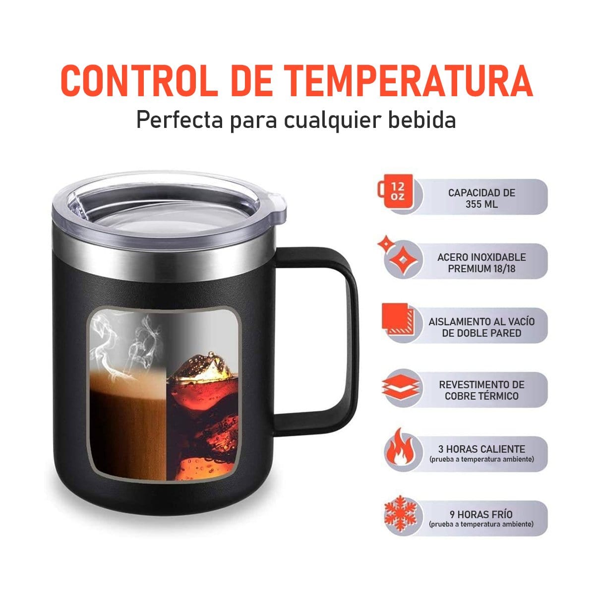 Taza de Acero Inoxidable con Tapa 350ml