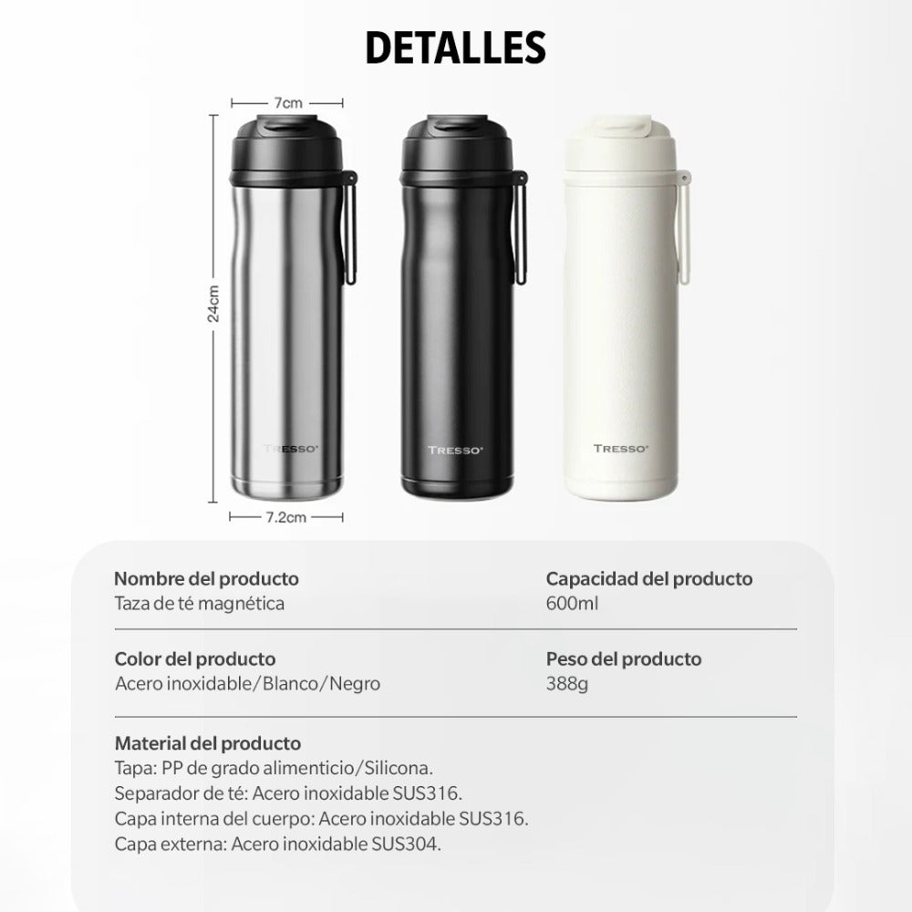 Botella de acero inoxidable 600ml con filtro magnético para té - TRESSO®