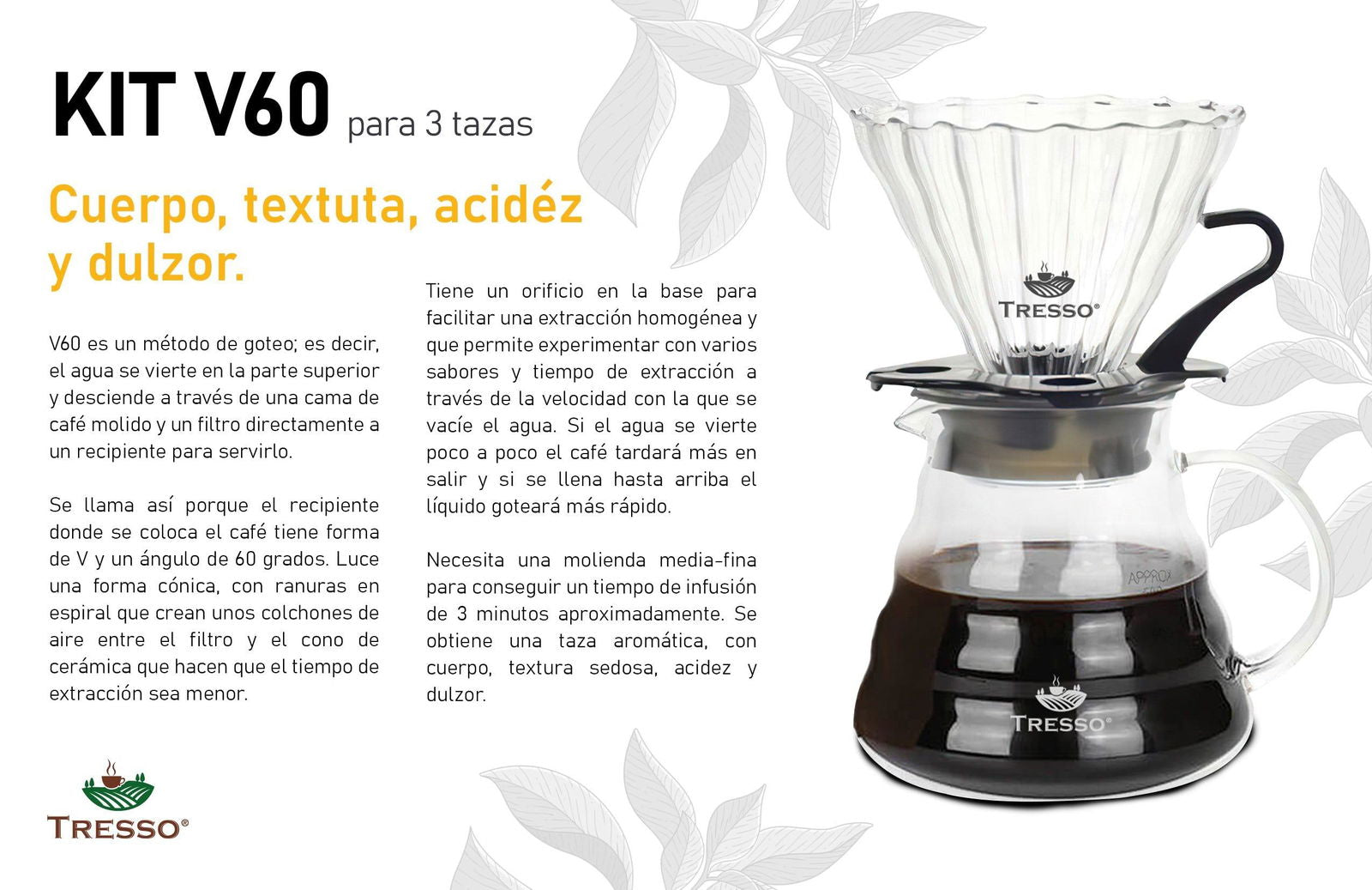 Kit V60 (Capacidad para 3 Tazas) - TRESSO®