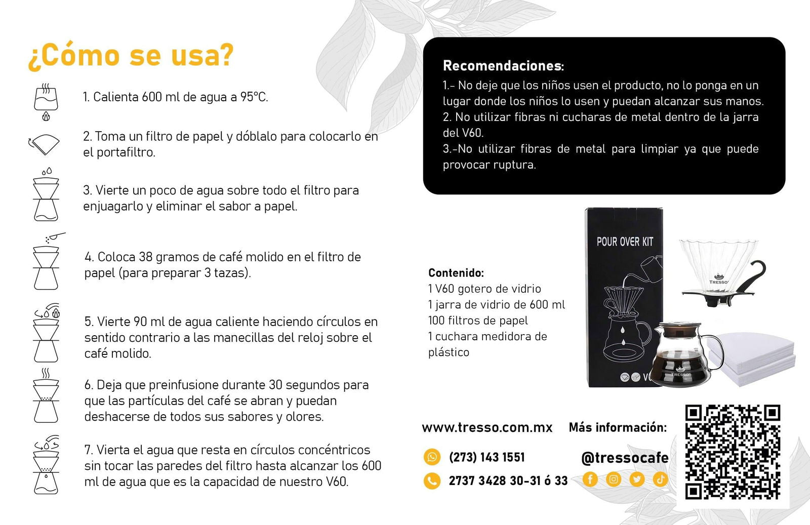 Kit V60 (Capacidad para 3 Tazas) - TRESSO®
