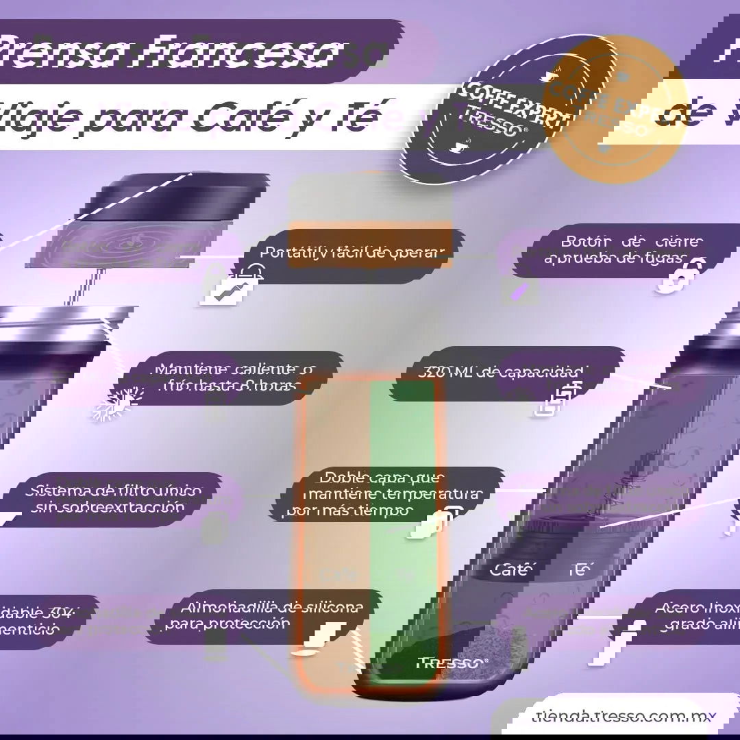 Prensa francesa de viaje antiderrames 320 ml - TRESSO®