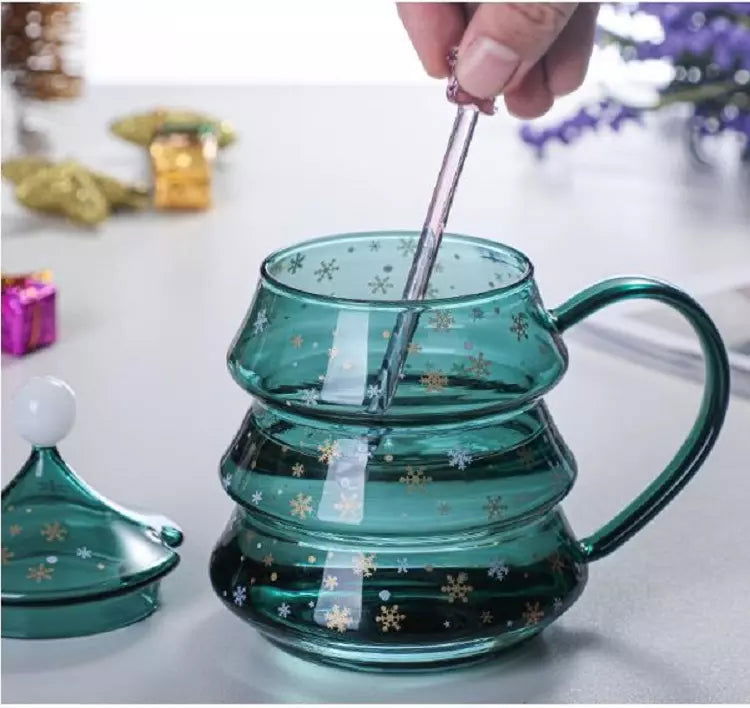 Taza de Vidrio de Doble Pared Árbol de Navidad 500 ml - TRESSO®