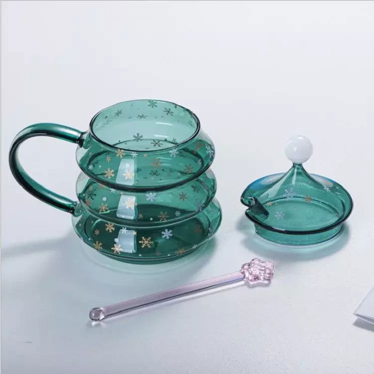 Taza de Vidrio de Doble Pared Árbol de Navidad 500 ml - TRESSO®