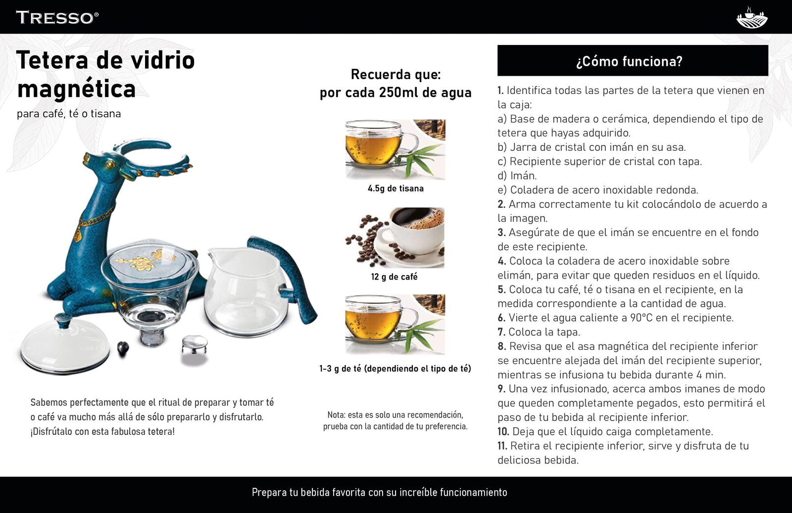 Tetera/Cafetera de madera de 300 ml y tazas - TRESSO®