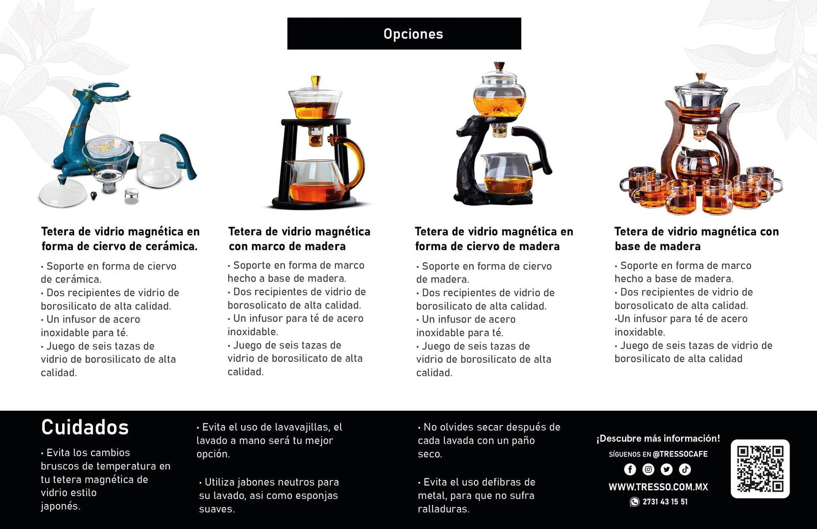 Tetera/Cafetera de madera de 300 ml y tazas - TRESSO®