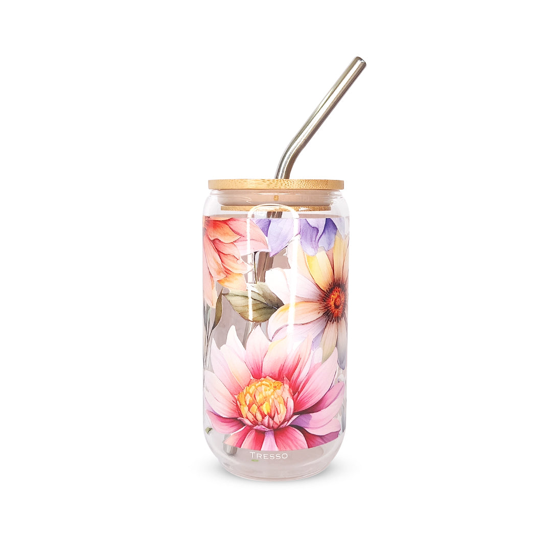 Pack 4 vasos de cristal sublimados diferentes diseños 320ml con popote