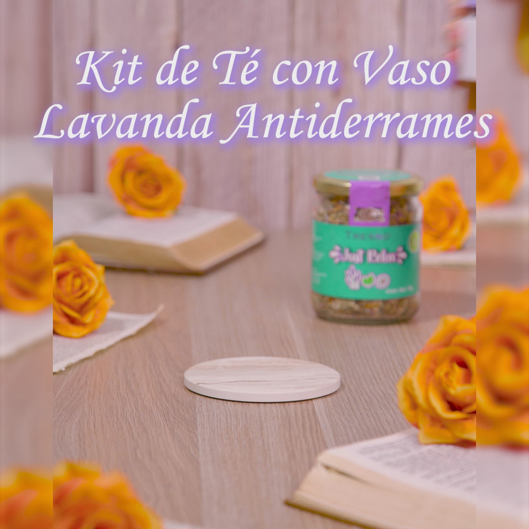 Tea kit with non-spill lavender glass