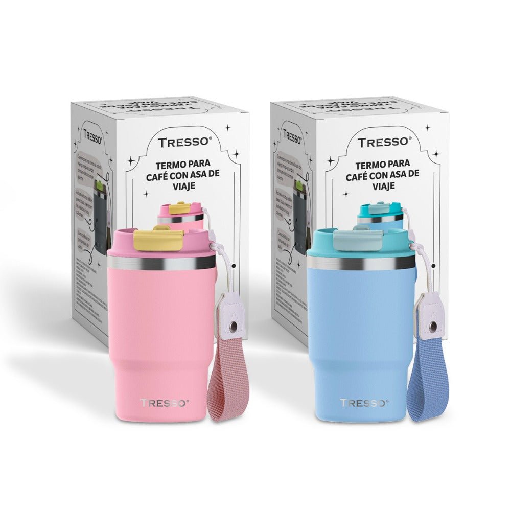 2 pack termo de acero inoxidable con asa de viaje - TRESSO®