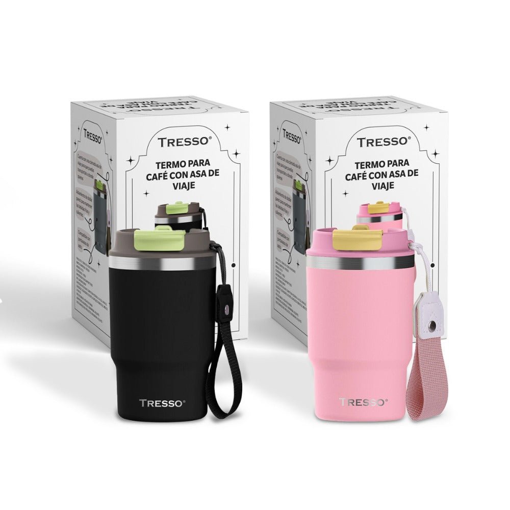 2 pack termo de acero inoxidable con asa de viaje - TRESSO®