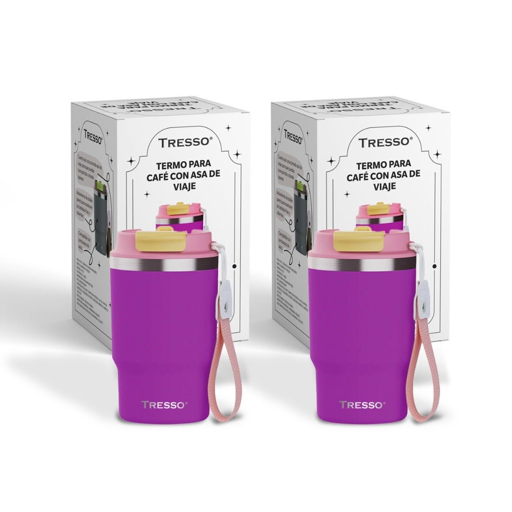 2 pack termo de acero inoxidable con asa de viaje - TRESSO®