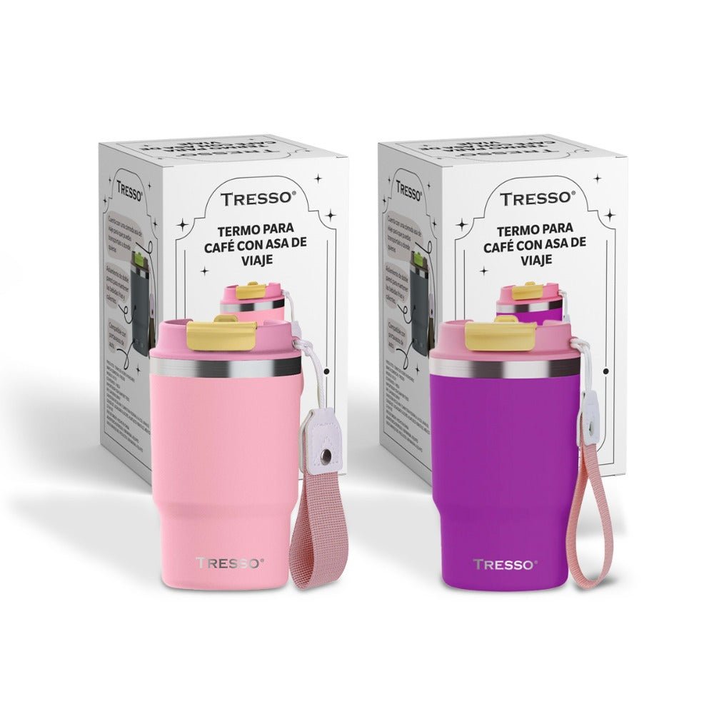 2 pack termo de acero inoxidable con asa de viaje - TRESSO®