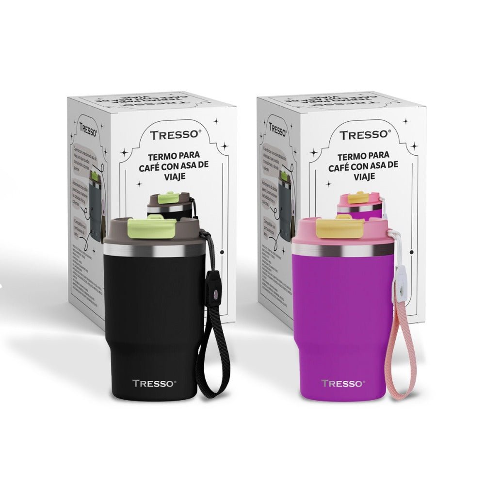 2 pack termo de acero inoxidable con asa de viaje - TRESSO®