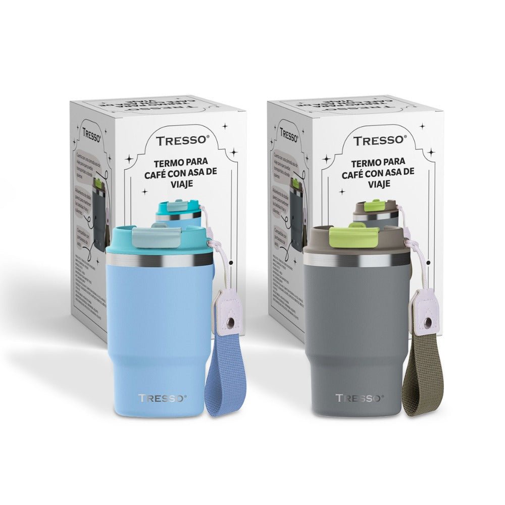 2 pack termo de acero inoxidable con asa de viaje - TRESSO®