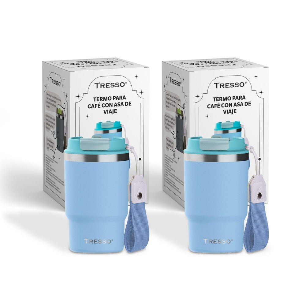 2 pack termo de acero inoxidable con asa de viaje - TRESSO®