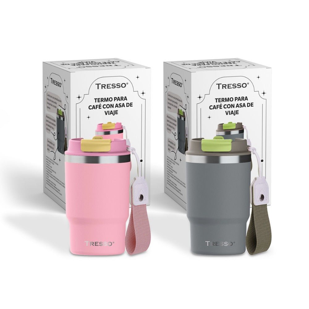 2 pack termo de acero inoxidable con asa de viaje - TRESSO®