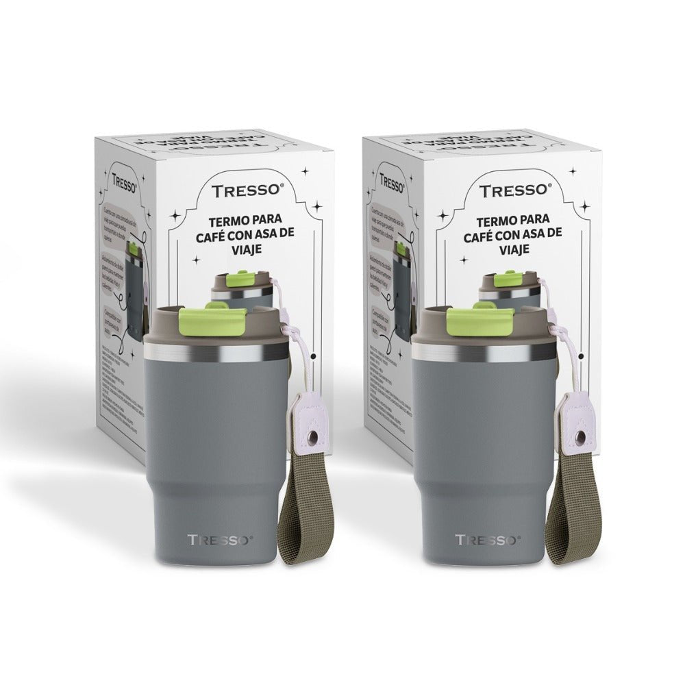 2 pack termo de acero inoxidable con asa de viaje - TRESSO®