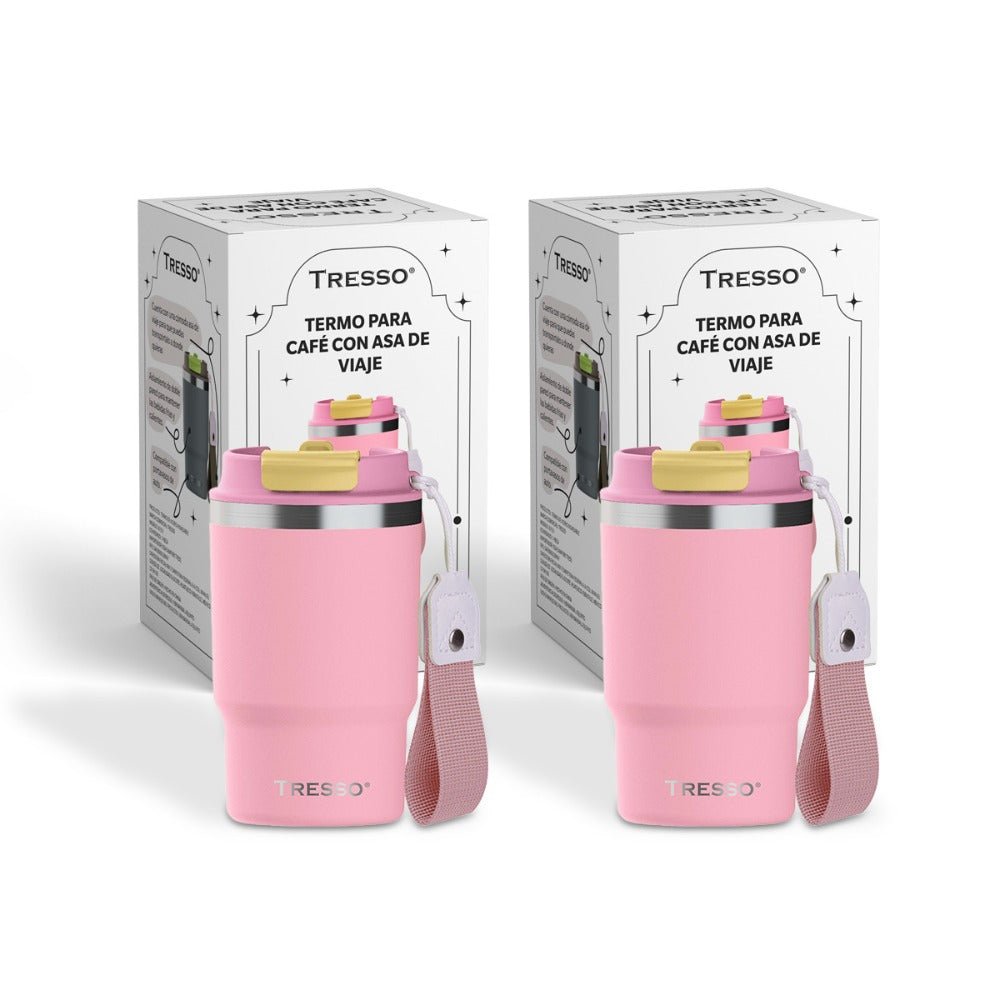 2 pack termo de acero inoxidable con asa de viaje - TRESSO®