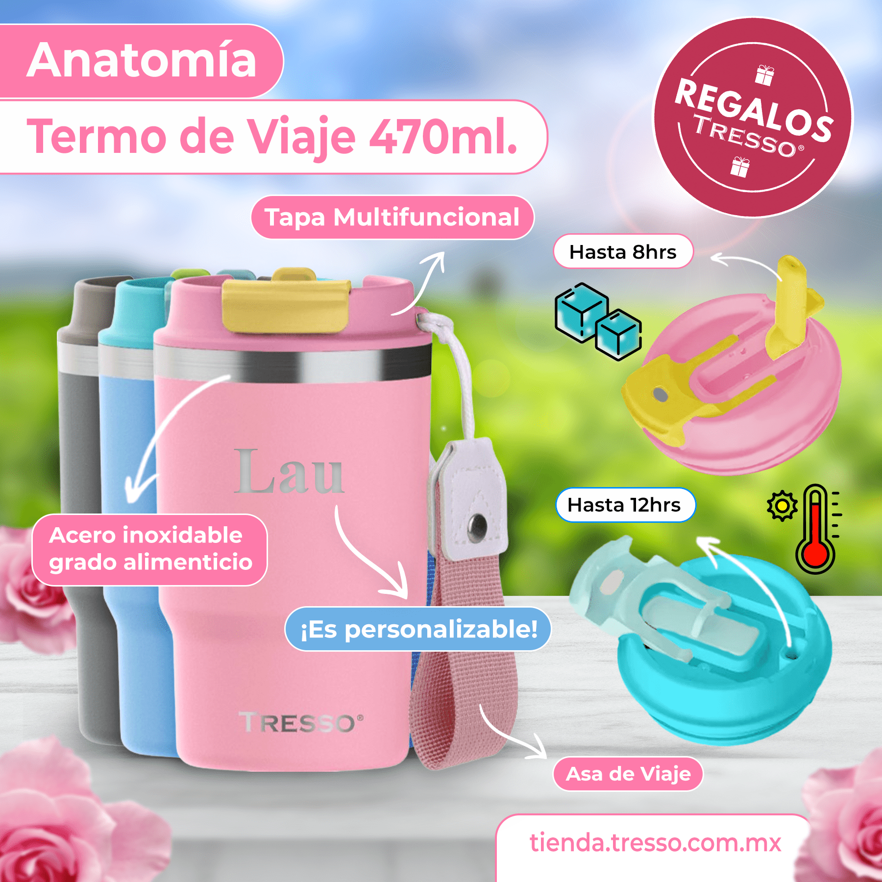 3 pack termo de acero inoxidable con asa de viaje - TRESSO®