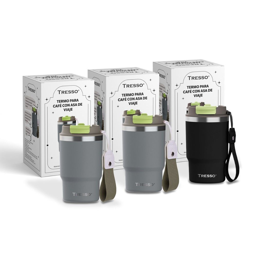 3 pack termo de acero inoxidable con asa de viaje - TRESSO®