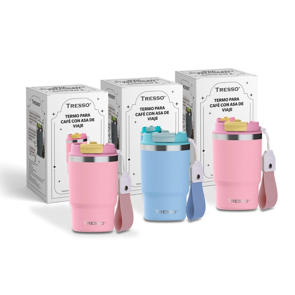 3 pack termo de acero inoxidable con asa de viaje - TRESSO®