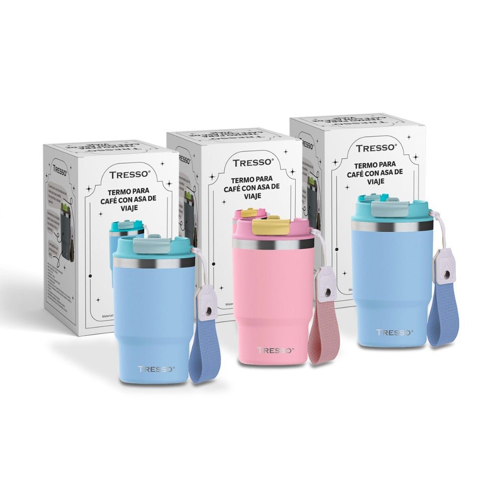 3 pack termo de acero inoxidable con asa de viaje - TRESSO®