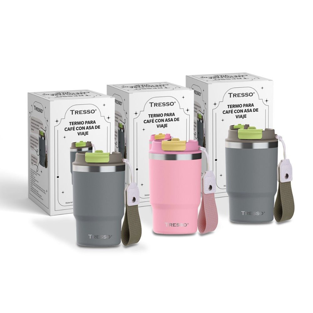 3 pack termo de acero inoxidable con asa de viaje - TRESSO®