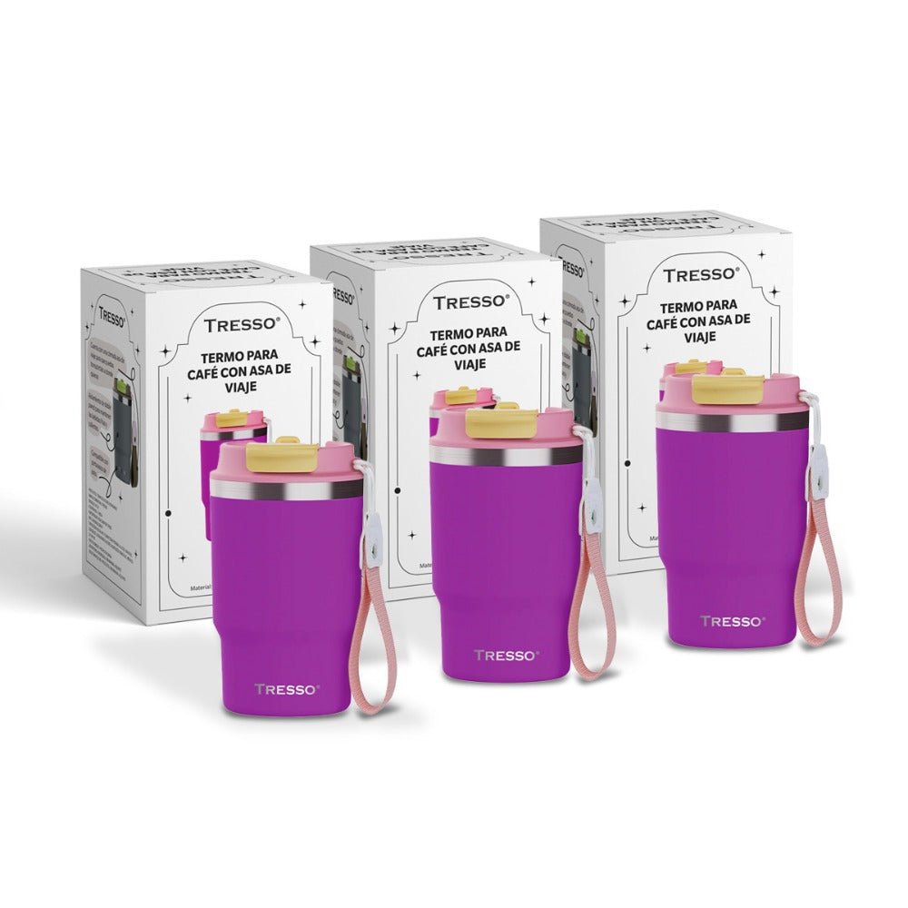 3 pack termo de acero inoxidable con asa de viaje - TRESSO®
