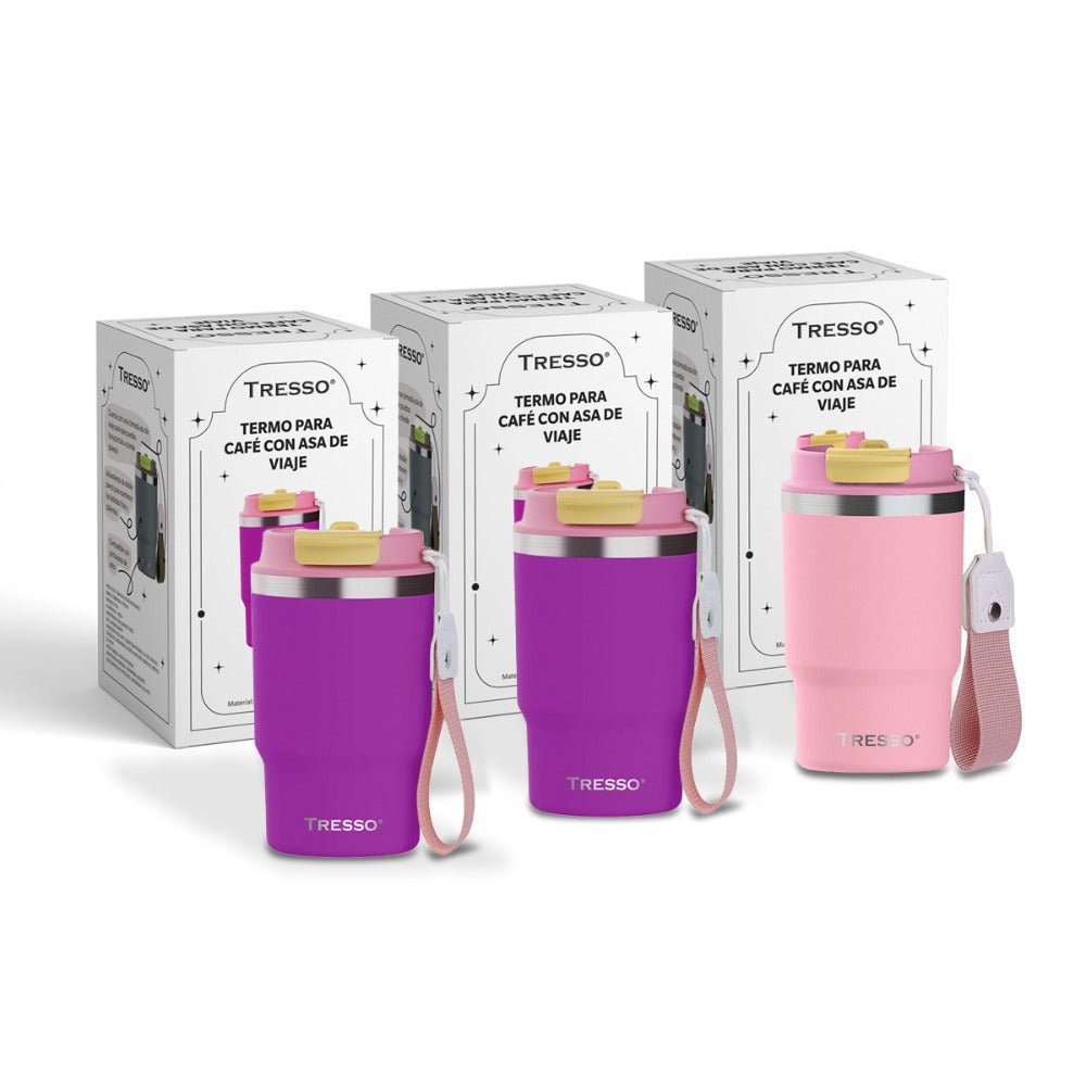 3 pack termo de acero inoxidable con asa de viaje - TRESSO®