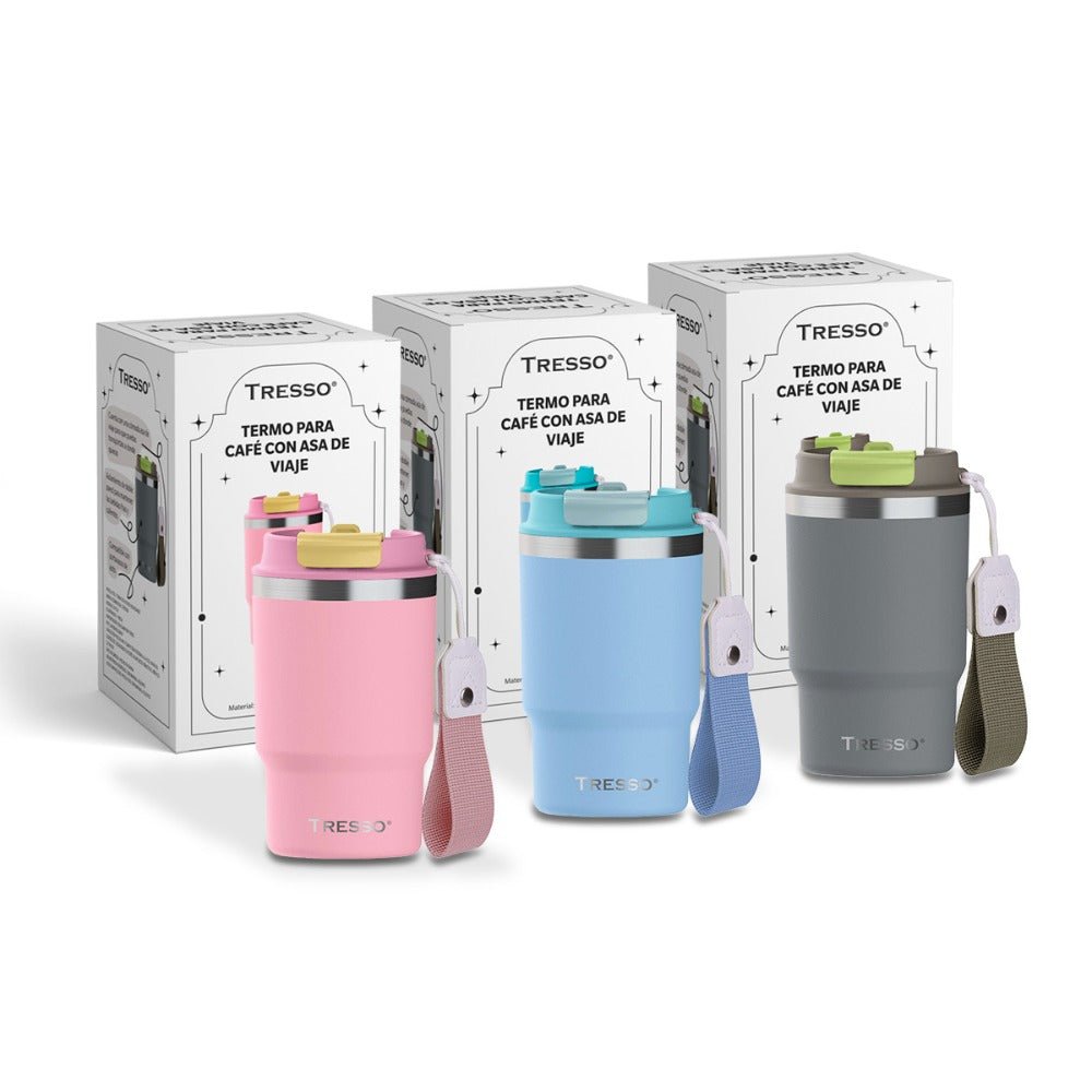3 pack termo de acero inoxidable con asa de viaje - TRESSO®