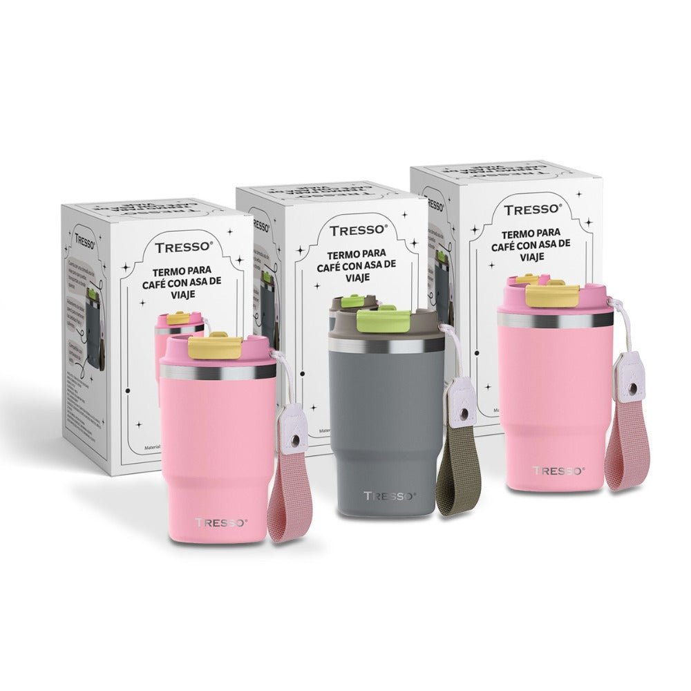 3 pack termo de acero inoxidable con asa de viaje - TRESSO®