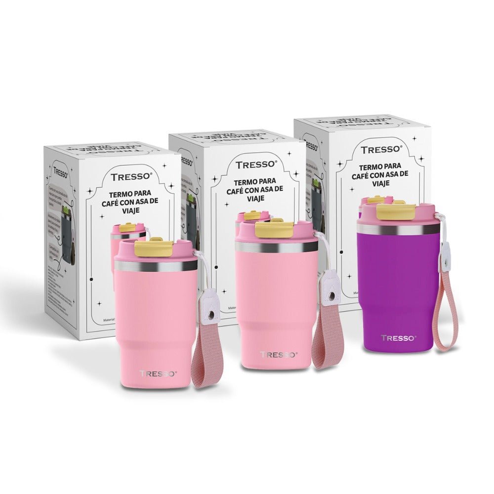 3 pack termo de acero inoxidable con asa de viaje - TRESSO®
