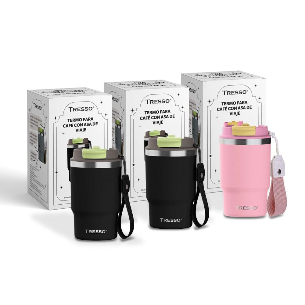 3 pack termo de acero inoxidable con asa de viaje - TRESSO®