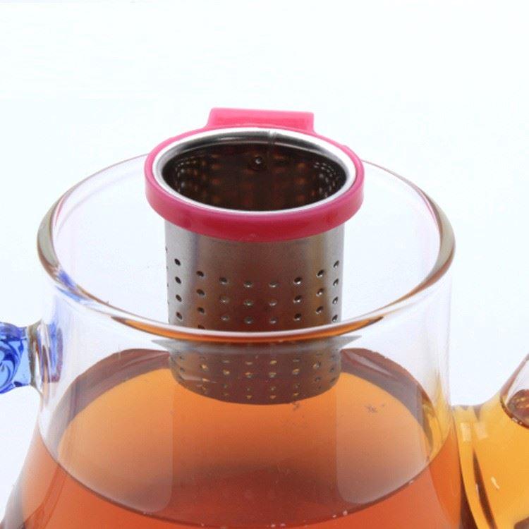Infusor colgante para taza de acero inoxidable y silicona para té