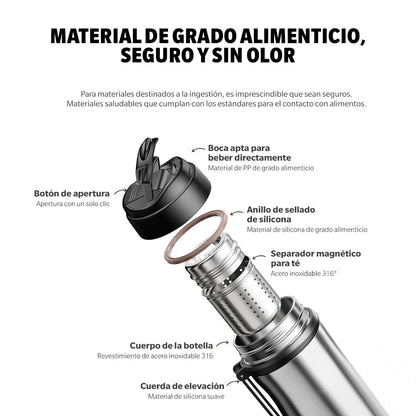Botella de acero inoxidable 600ml con filtro magnético para té - TRESSO® 