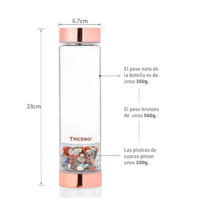 Botella de vidrio doble pared con filtro para té y cuarzos decorativos 300 ml - TRESSO® 