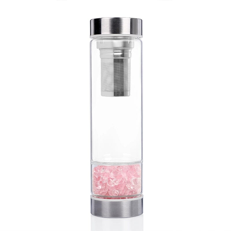 Botella de vidrio doble pared con filtro para té y cuarzos decorativos 300 ml - TRESSO® 