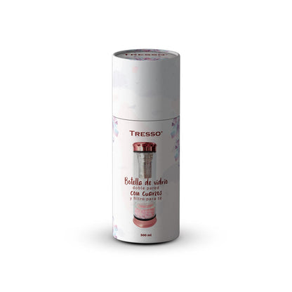 Botella de vidrio doble pared con filtro para té y cuarzos decorativos 300 ml - TRESSO® 