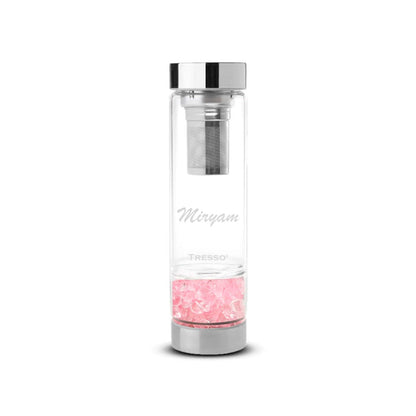Botella de vidrio doble pared con filtro para té y cuarzos decorativos 300 ml - TRESSO® 