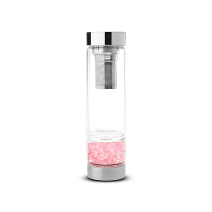 Botella de vidrio doble pared con filtro para té y cuarzos decorativos 300 ml - TRESSO® 