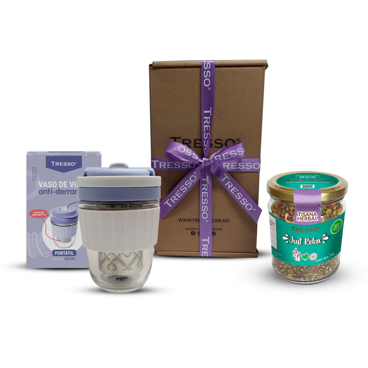 Kit de Té con vaso lavanda antiderrames - TRESSO® 