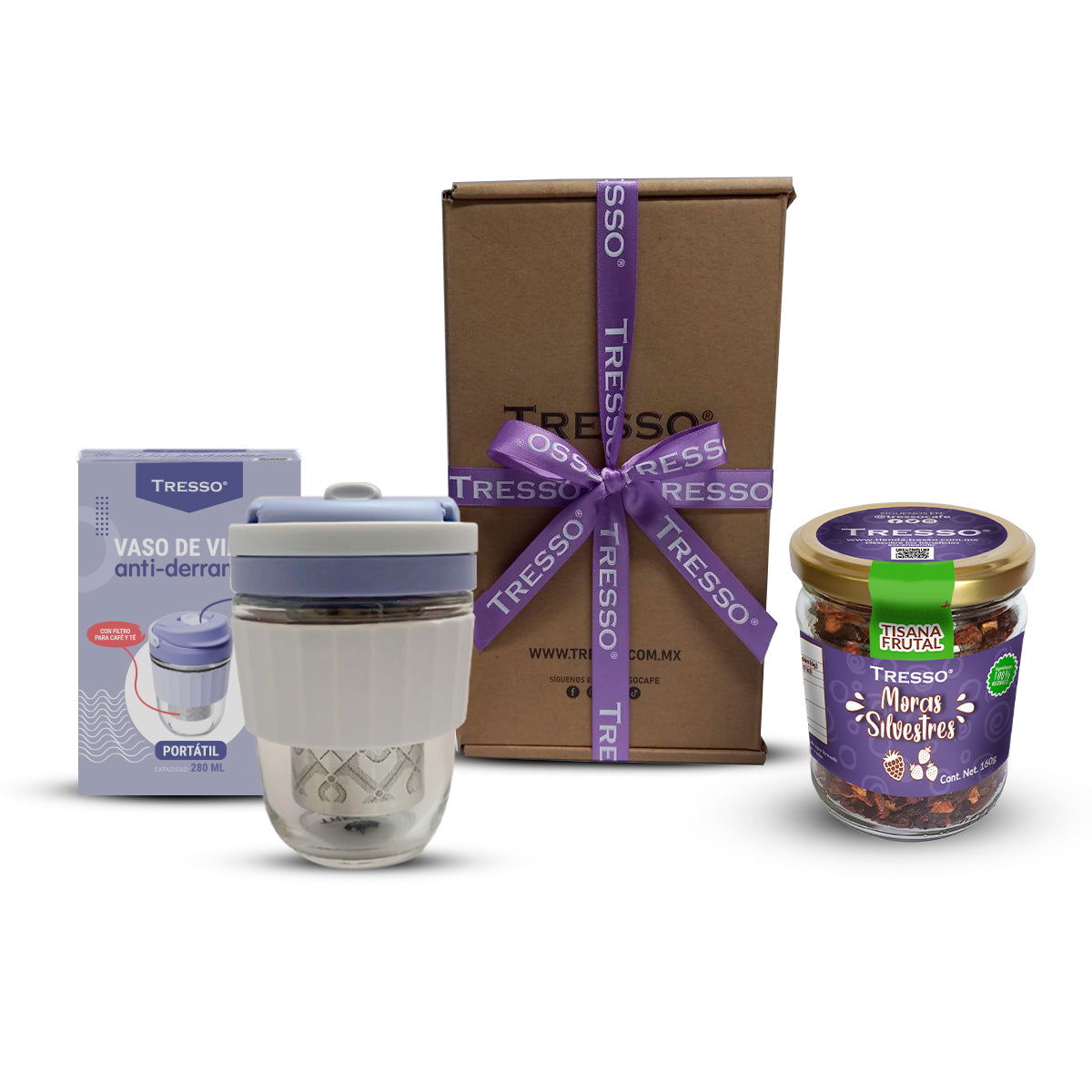 Kit de Té con vaso lavanda antiderrames - TRESSO® 