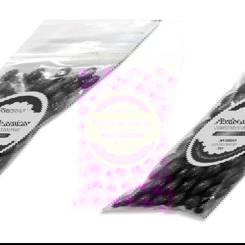 Perlas de azúcar comestibles decorativas grandes color morado fuerte 70g - TRESSO®
