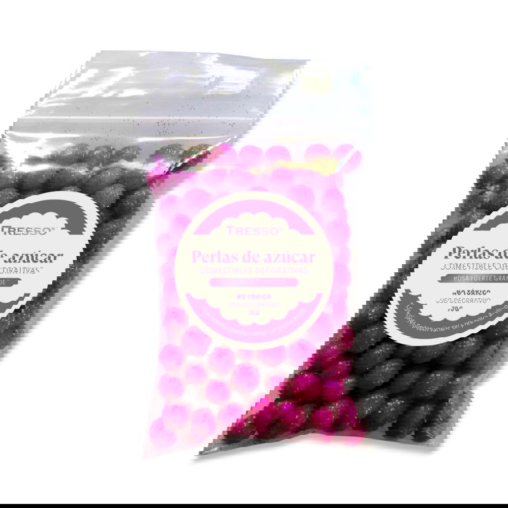 Perlas de azúcar comestibles decorativas grandes color rosa fuerte 70g - TRESSO®