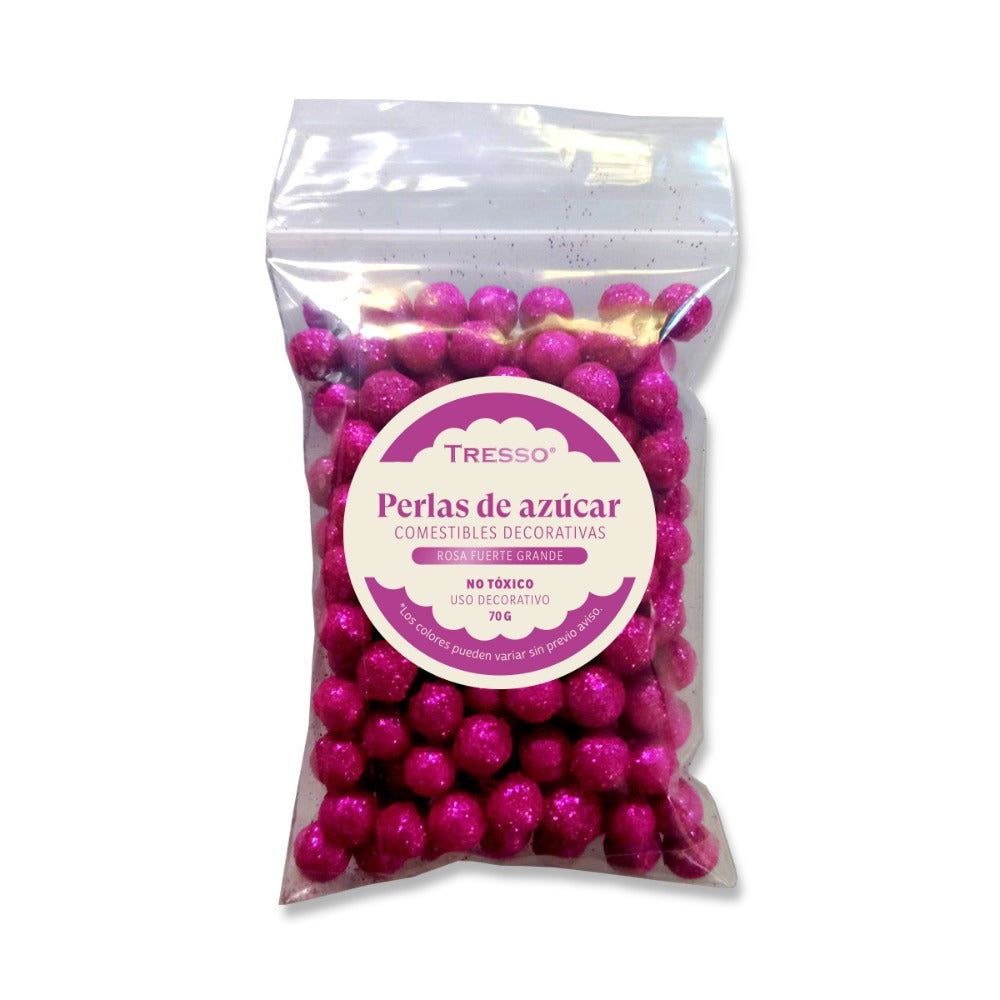 Perlas de azúcar comestibles decorativas grandes color rosa fuerte 70g - TRESSO® 