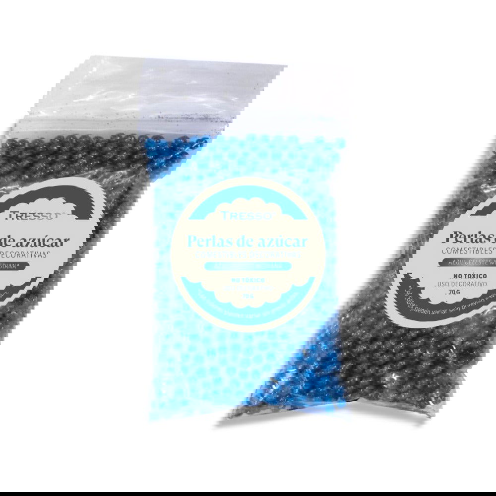 Perlas de azúcar comestibles decorativas medianas color azul celeste 70g - TRESSO®