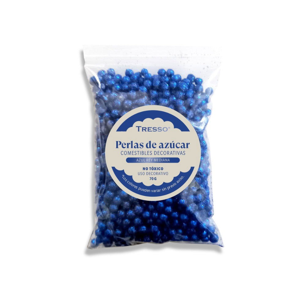 Perlas de azúcar comestibles decorativas medianas color azul rey 70g - TRESSO® 