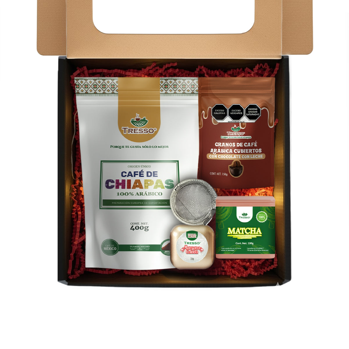 Regalo de café y té + granos con chocolate con luces led